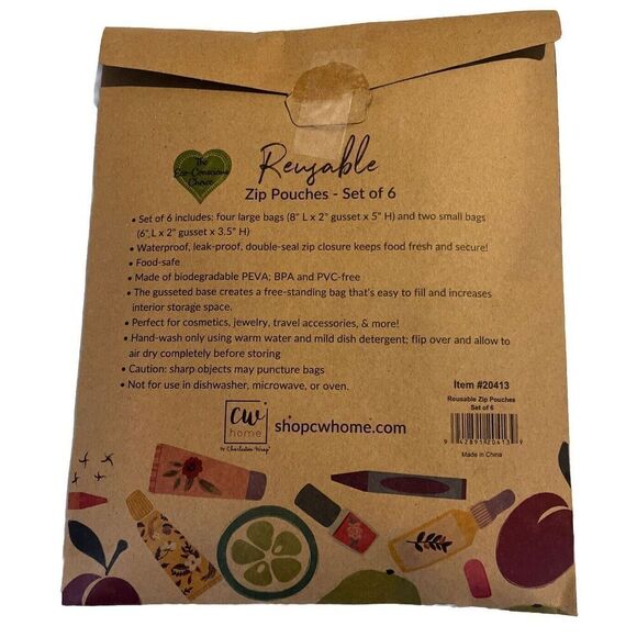 C.W. HOME Reusable Zip Pouches  Set Of 6 - Picture 2 of 3